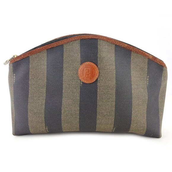 FENDI pouch pecan beige PVC ?~ leather Authentic - Picture 1 of 8